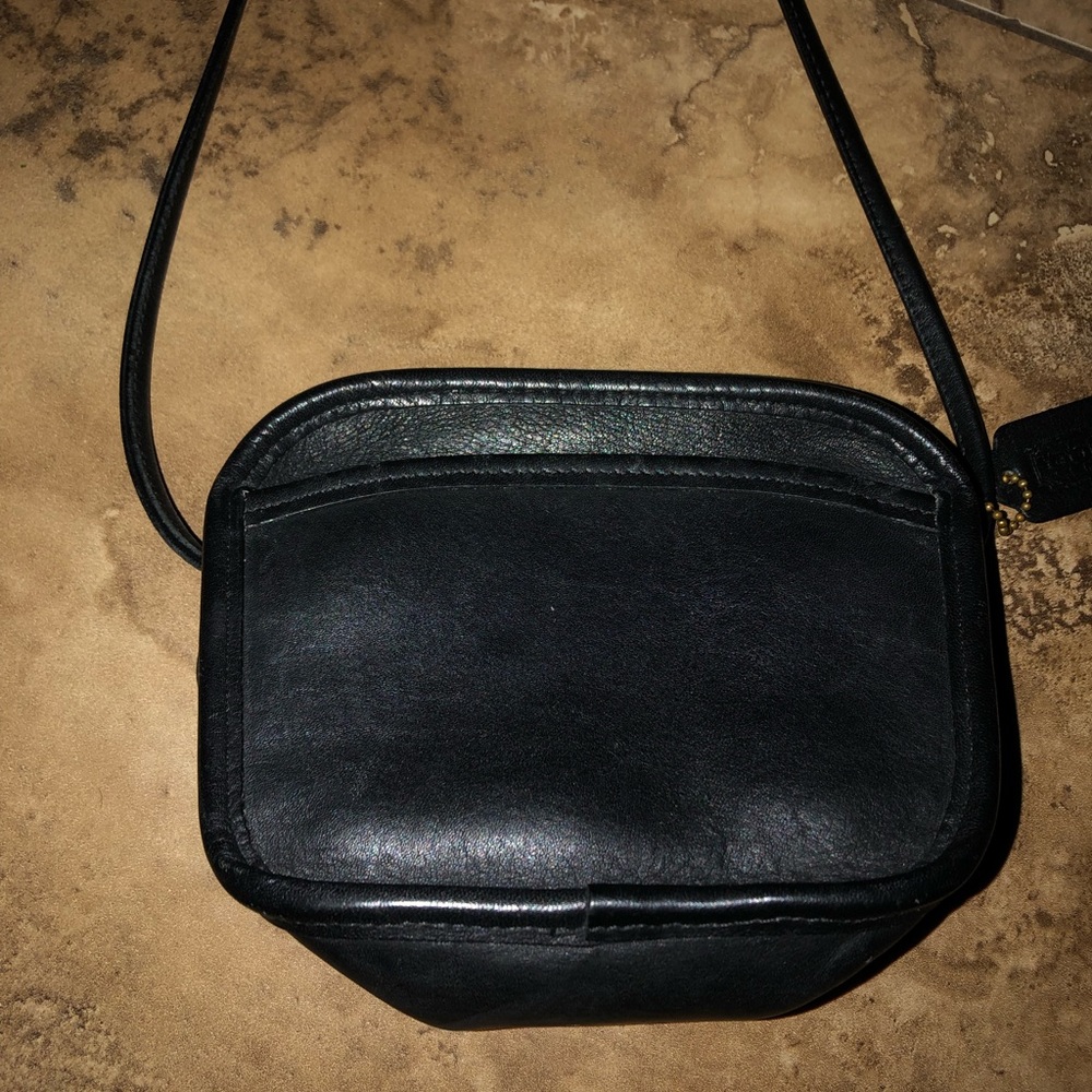 Coach black leather tiny small crossbody purse